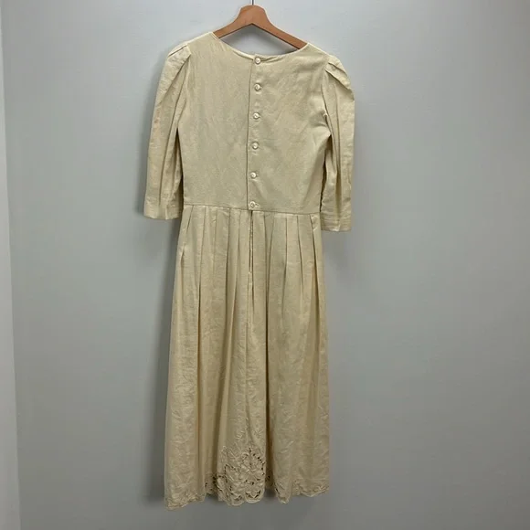 Vintage Lanz Original Cottagecore Maxi Dress Linen Cream Prairie Wedding Size 6 - Picture 9 of 12